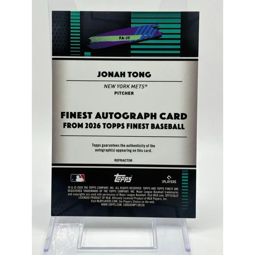 2026 Topps Finest Jonah Tong Rookie Refractor On Card Auto New York Mets RC - Picture 2 of 2